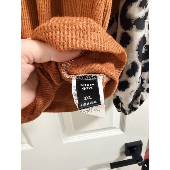 Rust Orange/Grey with Animal Print Blouse - SHEIN Size 3XL - Picture 3 of 4